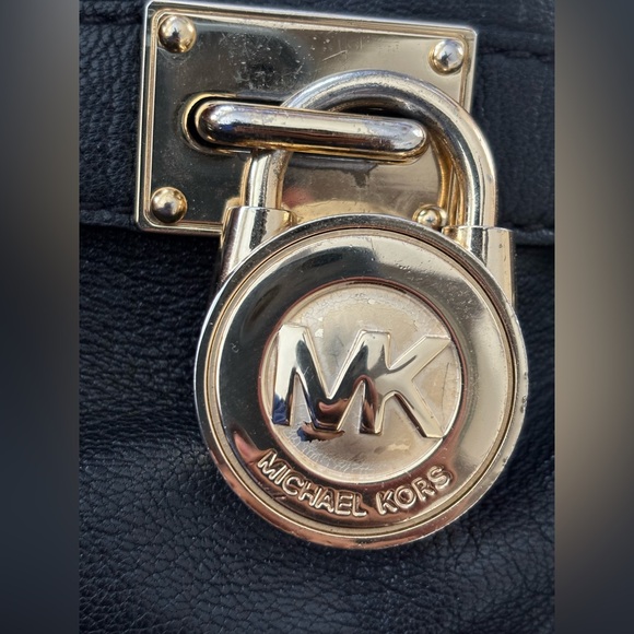 Black Leather Tote Bag with Gold Accents - Picture 10 of 12